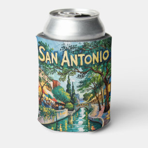 San Antonio Texas River Walk Van Gogh Vibrant City Can Cooler
