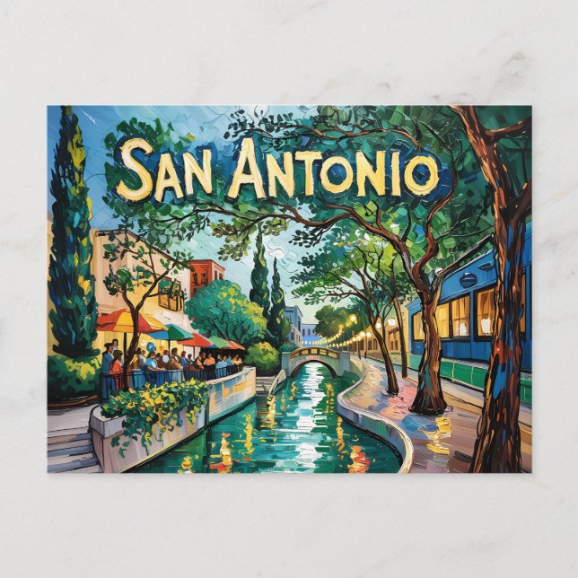 San Antonio Texas River Walk Van Gogh Vibrant City Postcard (Front)