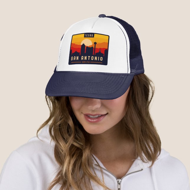 San Antonio Texas Skyline Cityscape Souvenir Trucker Hat (In Situ)