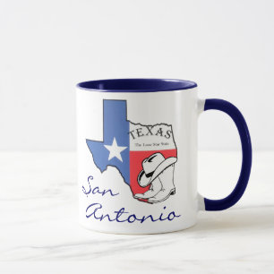 San Antonio Texas State Map, Star, Boots, Hat Mug