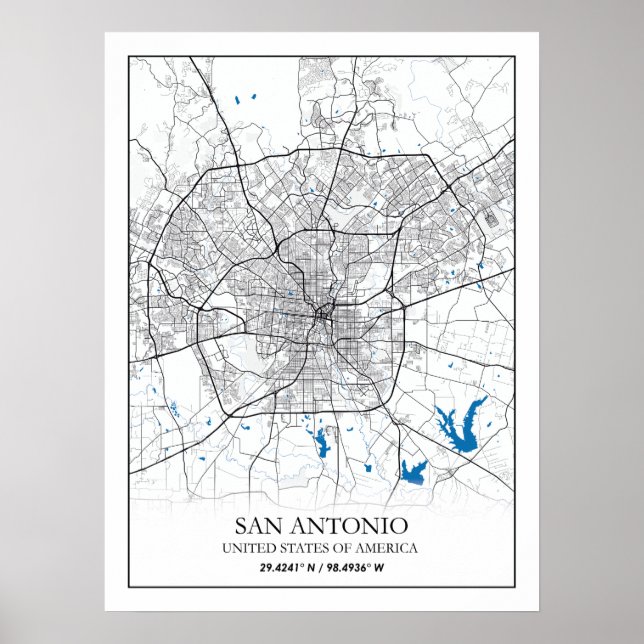 San Antonio Texas USA City Travel City Map Poster (Front)