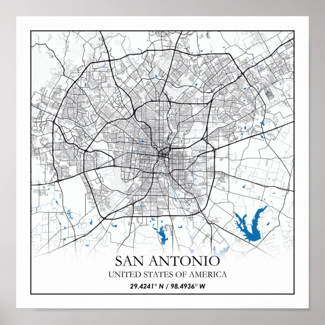 San Antonio Texas USA City Travel City Map Poster (Front)