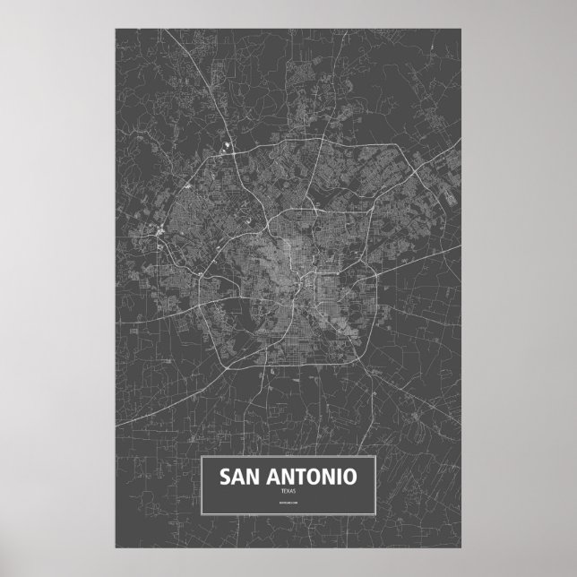 San Antonio, Texas (white on black) Poster (Front)