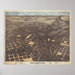 San Antonio TX Bird's Eye Panoramic Map 1873 Poster