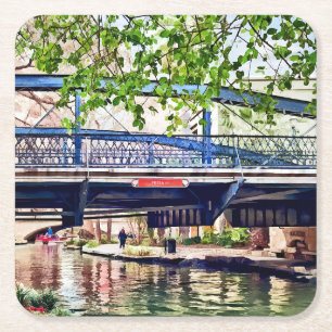 San Antonio TX - Bridge on Paseo Del Rio Square Paper Coaster