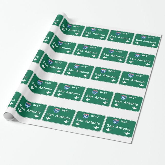 San Antonio, TX Road Sign Wrapping Paper (Unrolled)