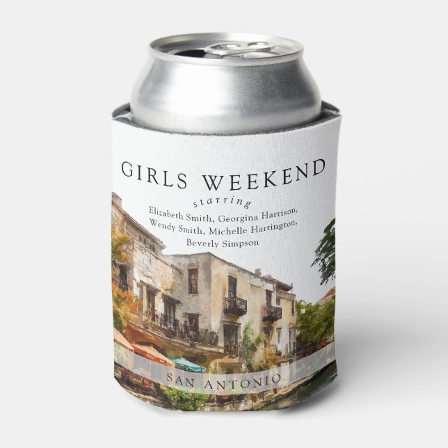 San Antonio Watercolor Girls Weekend Can Cooler (Can Front)