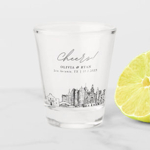 San Antonio Wedding Favour Personalised Cheers Shot Glass