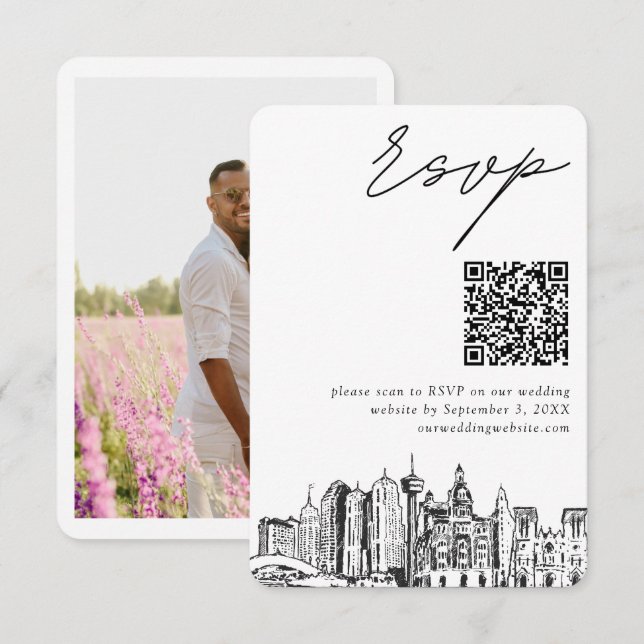 San Antonio Wedding Modern RSVP QR Code Enclosure Card (Front/Back)