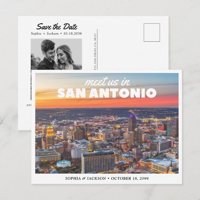 San Antonio Wedding Save the Date Retro Postcard (Front/Back)
