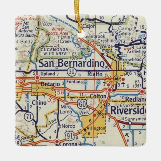 San Bernadino Vintage Road Map Ceramic Ornament (Front)