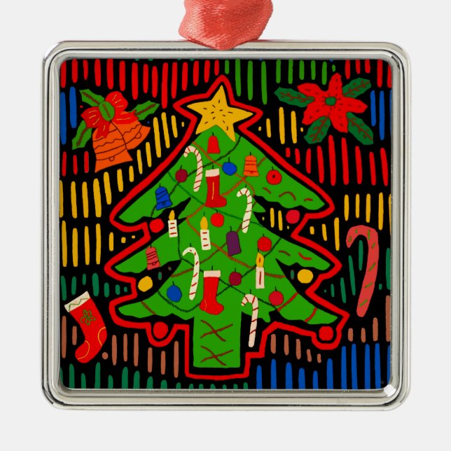 San Blas Island Christmas Tree Mola Metal Tree Decoration (Front)