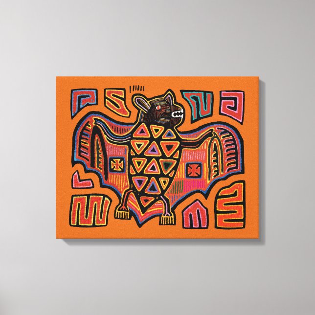 San Blas Island Kuna Indian Mola Fruit Bat Canvas Print (Front)