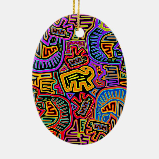 San Blas Island Mola Collage Ceramic Tree Decoration (Back)