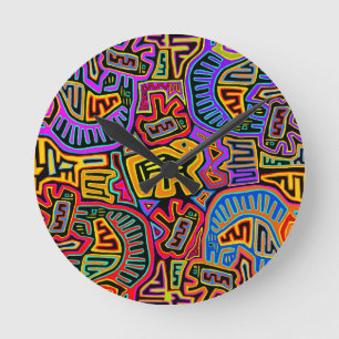 San Blas Island Mola Collage Round Clock