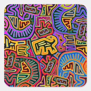San Blas Island Mola Collage Square Sticker