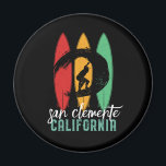 San Clemente Beach California Retro Surfing Magnet<br><div class="desc">Vintage retro surfboard design for surfers who love surfing and riding the ocean waves. Cool summer holiday, spring break merchandise for those who enjoy hot sun, tropical weather, sunbathing under the palm tree. Grunge and distressed design to wear while enjoying the beach party and singing around the bonfire. Great souvenir,...</div>