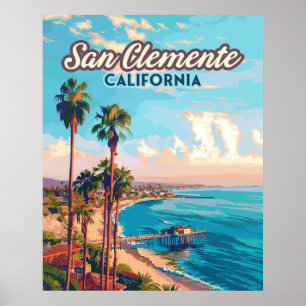 San Clemente California Beach Orange County Retro Poster