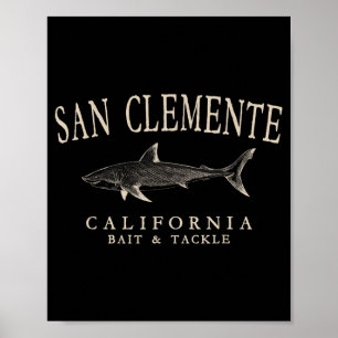 San Clemente California Shark Ivory Art Vintage Poster