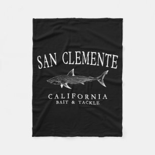 San Clemente California Shark White Art Vintage Fleece Blanket