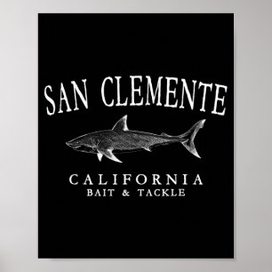 San Clemente California Shark White Art Vintage Poster