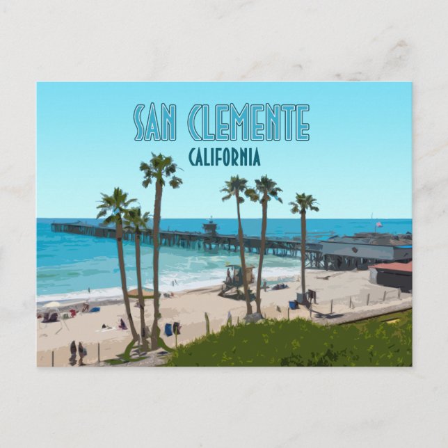 San Clemente Pier Beach California Vintage Postcard (Front)