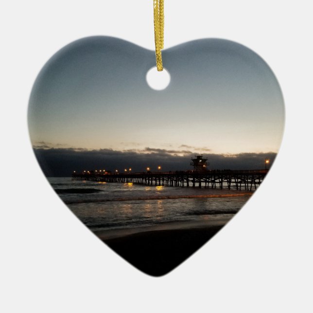 san clemente pier night time ocean california ceramic tree decoration (Front)