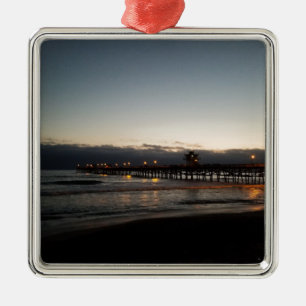 san clemente pier night time ocean california metal tree decoration
