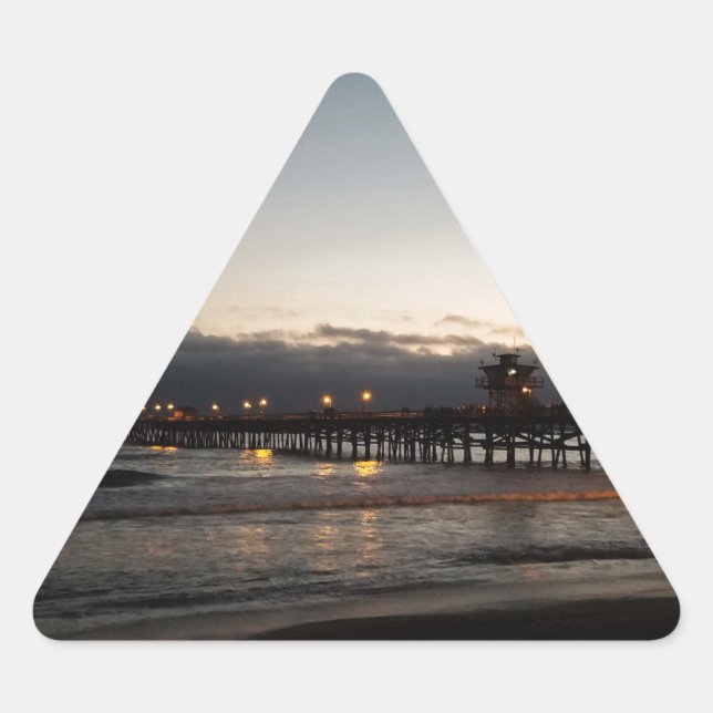 san clemente pier night time ocean california triangle sticker (Front)