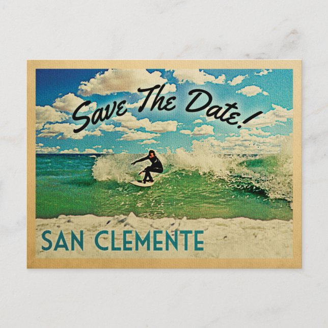San Clemente Save The Date California Surfing Announcement Postcard (Front)