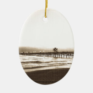 San Clemete pier California beach vintage photo Ceramic Tree Decoration