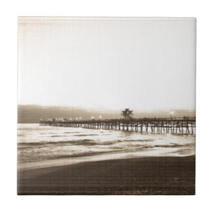 San Clemete pier California beach vintage photo Tile
