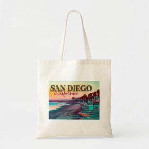 San Diego Beach California Watercolor Sunset 60s Tote Bag