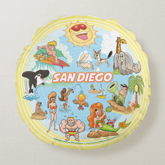 San Diego Beach Life Round Cushion (Front)