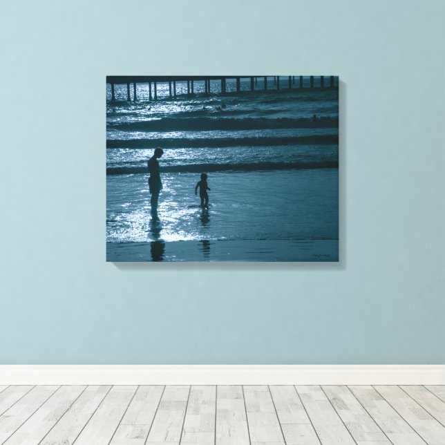 San Diego Beach Silhouette Beach Kids Canvas Print (Insitu(Wood Floor))
