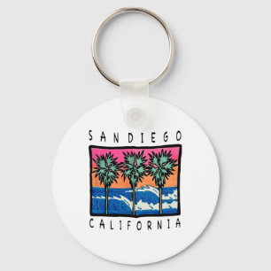 San Diego Beach Waves Vintage Surfing Graphic Key Ring