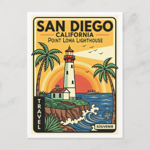 SAN DIEGO CA Point Loma Lighthouse Retro 1950s Postcard