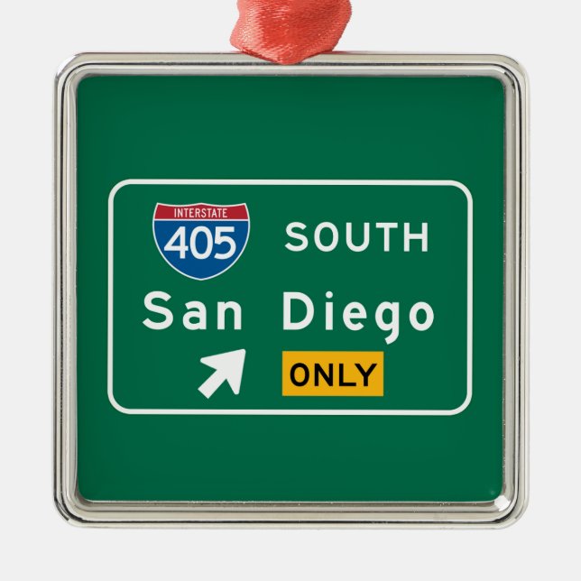 San Diego, CA Road Sign Metal Tree Decoration (Front)