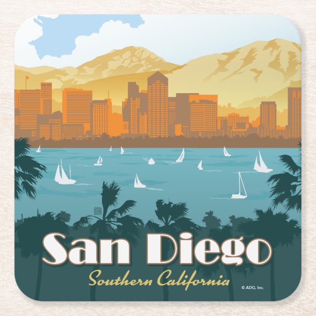 San Diego, CA Square Paper Coaster (Front)