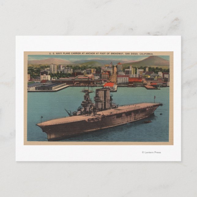 San Diego, CA - View U.S. Navy Aircraft Carrier Postcard (Front)