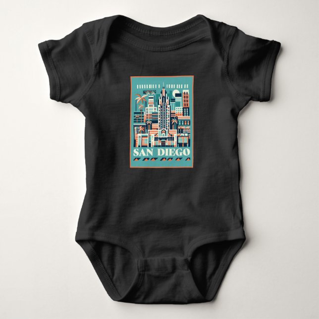 San Diego California Art Deco Baby Bodysuit (Front)