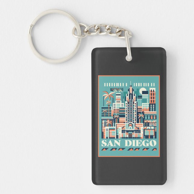 San Diego California Art Deco Key Ring (Front)