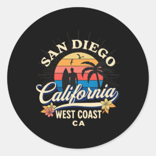 San Diego California Beach Surf Summer Vacation Vi Classic Round Sticker