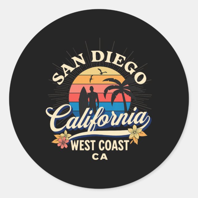 San Diego California Beach Surf Summer Vacation Vi Classic Round Sticker (Front)