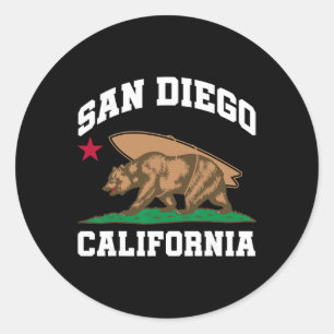 San Diego California Bear Surfing Surfer  Classic Round Sticker