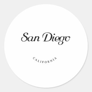 San Diego California Black Font Classic Round Sticker