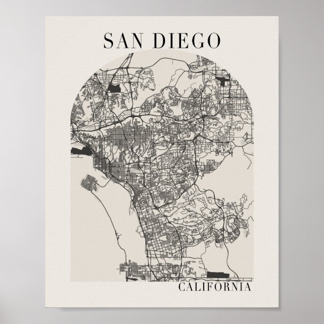 San Diego California Boho Arch Street Map Poster (Front)