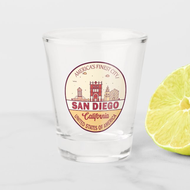 San Diego California City Skyline Emblem Shot Glass (Front)