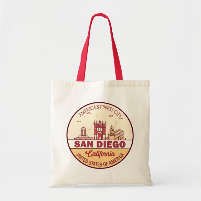 San Diego California City Skyline Emblem Tote Bag (Front)