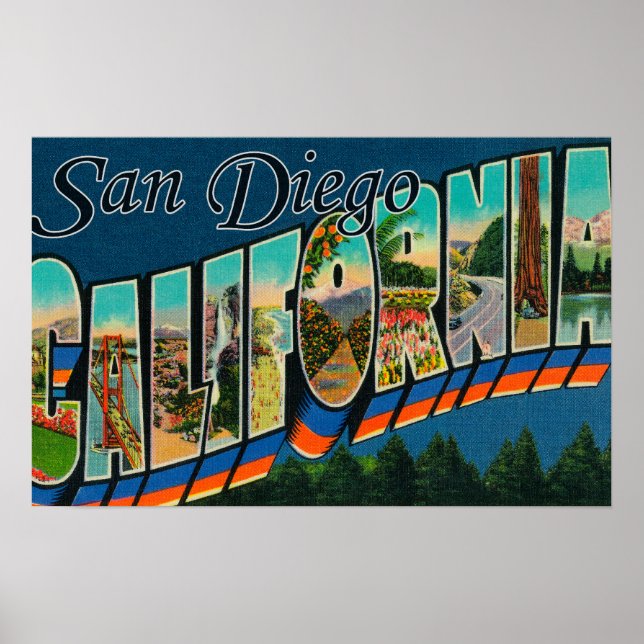 San Diego, California - Large Letter Scenes Poster (Front)